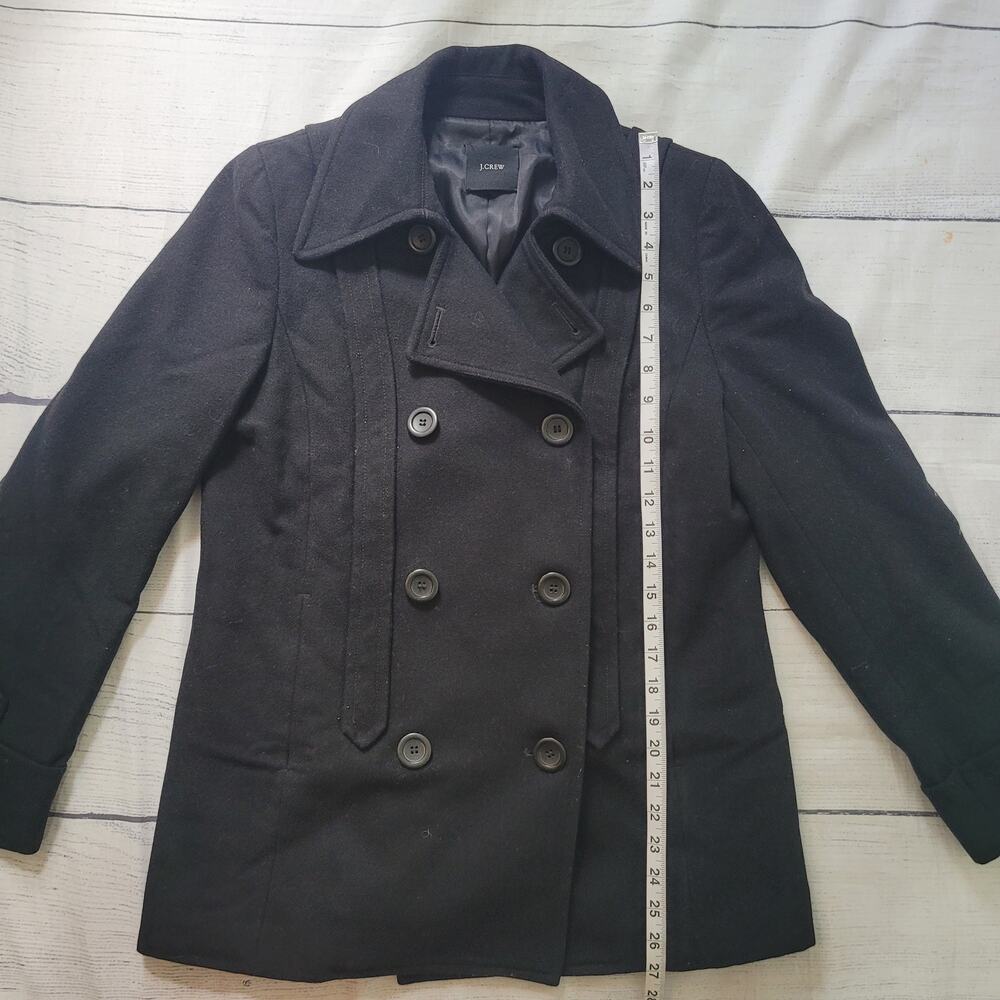 J. Crew Size est 6 Women's Black Double Breasted Short Length Gray Wool Pea Coat - Picture 6 of 10